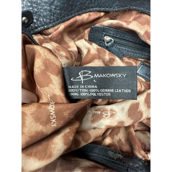 Vintage y2k B Makowsky Black Genuine Leather Embossed Floral Detail Tote Handbag - Picture 12 of 12